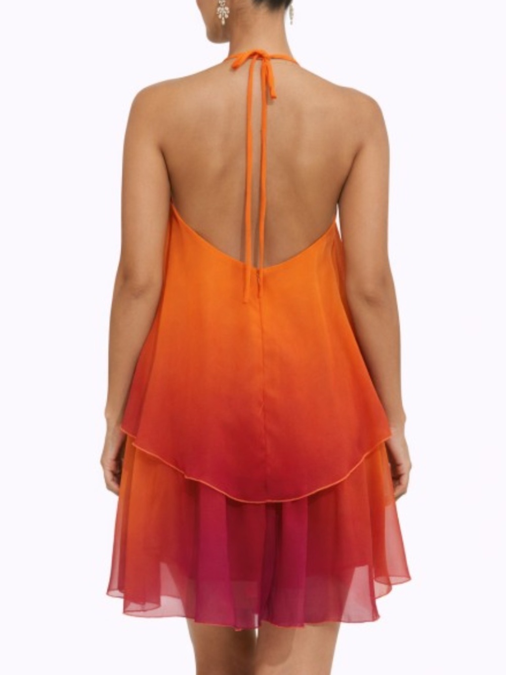 OMBRÉ SLEEVELESS HALTER TOP LAYERED CHIFFON BACKLESS MINI DRESS NWOT - Picture 4 of 16